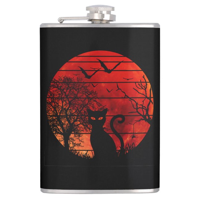 CAT RED MOON NIGHT BLACK CATS LOVER HIP FLASK (Front)