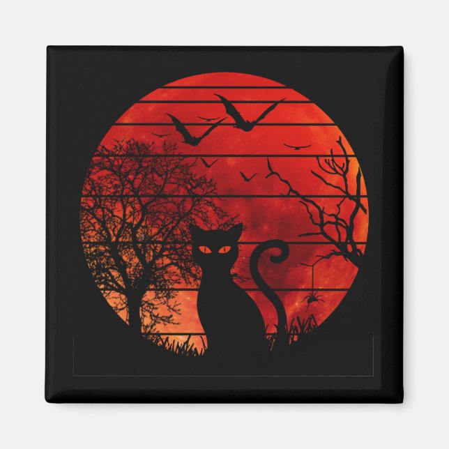CAT RED MOON NIGHT BLACK CATS LOVER MAGNET (Front)