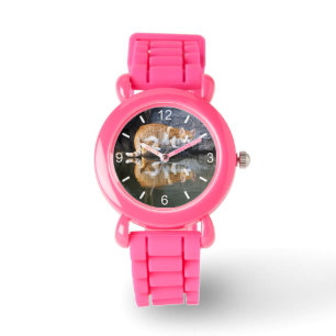 Cat Reflection in Pond Water Photo girl dial-plate Watch