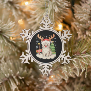 Cat Reindeer Antlers Christmas Tree Xmas Holiday Snowflake Pewter Christmas Ornament