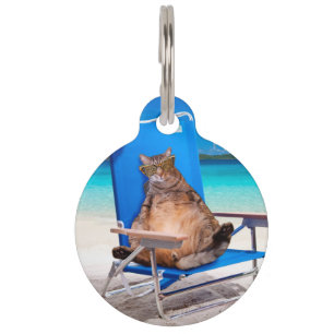 Cat relaxing on the beach pet tag
