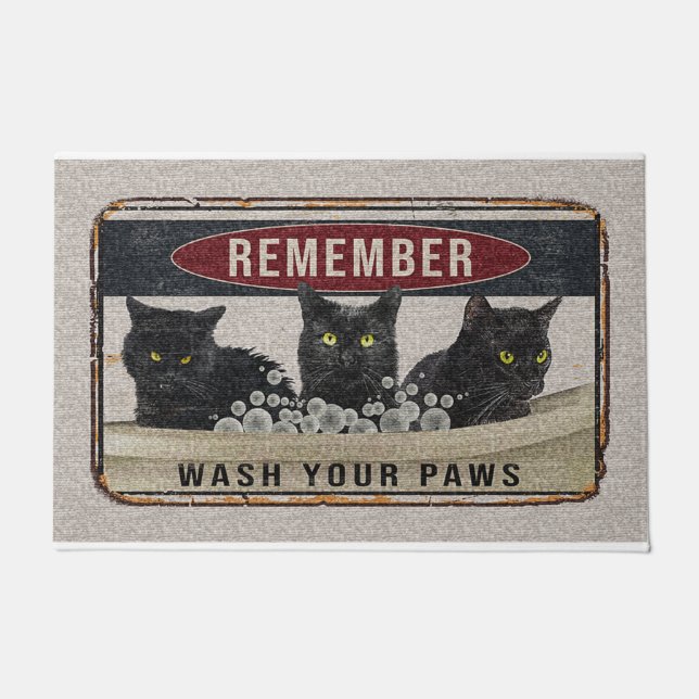 Cat Remember Wash Your Paws Doormat (Front)
