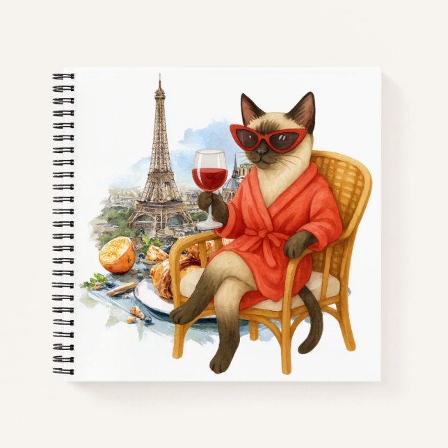 Cat retirement drinking wine in Paris France Notebook (Front)