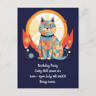 Cat Retro  Party Invitation Postcard