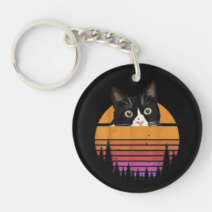 Cat Retro Style Black Cat Vintage Style Kitten Cat Key Ring