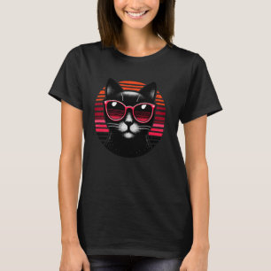 Cat Retro Vintage Sunset Animal Sunglasses 70s T-Shirt