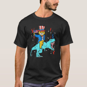Cat Rex Dinosaur Us American Flag 4th Of July Four T-Shirt