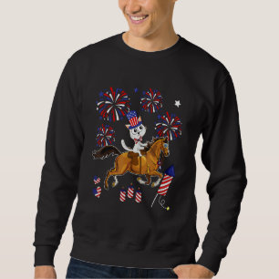 Cat Ridding Horse Sunglasses 4th Of July American  Sweatshirt