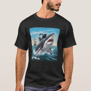 Cat Ridding On Shark Humourous Playful Men Women F T-Shirt
