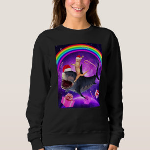 Cat Ridding Shark Santa Hat Kitty Christmas Sweatshirt