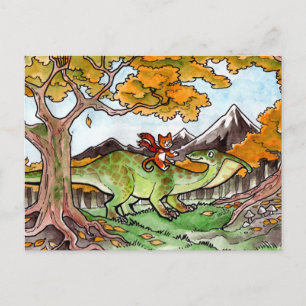 Cat Rides a Dinosaur Postcard