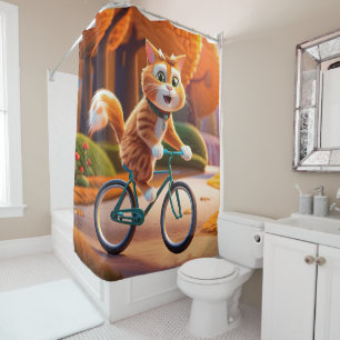 Cat riding a bicycle shower curtain