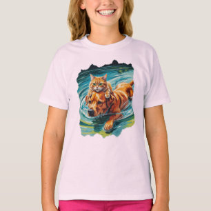 Cat riding a friendly dog in the water! T-Shirt