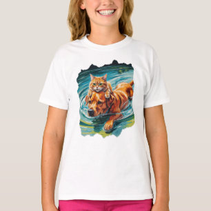 Cat riding a friendly dog in the water! T-Shirt