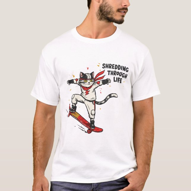 Cat riding a skateboard T-Shirt (Front)