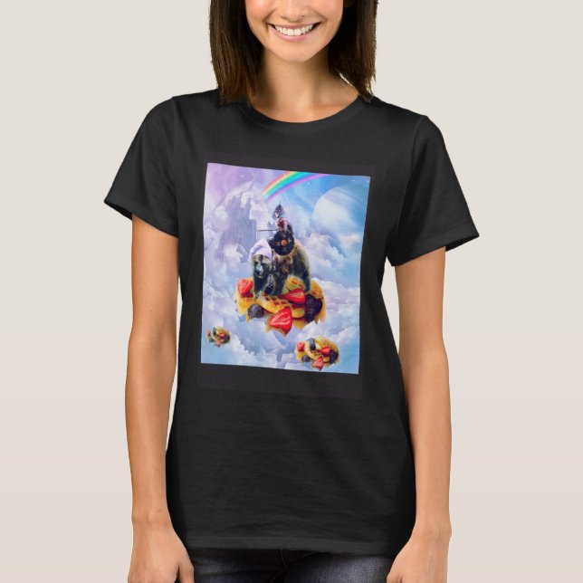 Cat Riding Bear On Clouds And Waffles T-Shirt (Front)