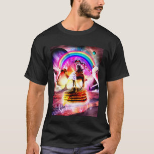Cat Riding Camel With Pancakes And Milkshake T-Shirt