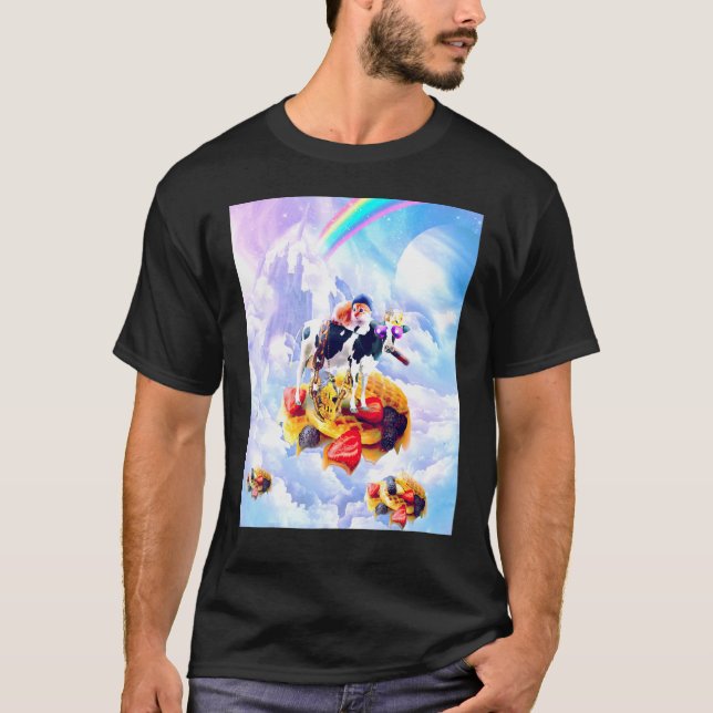 Cat Riding Cow On Clouds And Waffles T-Shirt (Front)