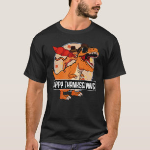 Cat Riding Dinosaur Happy Thanksgiving Day Cute re T-Shirt