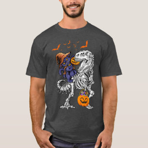 Cat Riding Dinosaur Pumpkin Halloween Kids 1073 T-Shirt