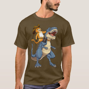 Cat Riding Dinosaur T rex Funny Purrassic Kitty T-Shirt