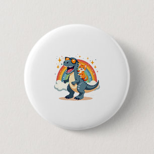 Cat Riding Dinosaur T-Rex Kitten Rainbow Dino Funn 6 Cm Round Badge