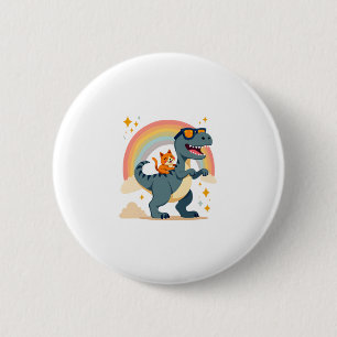 Cat Riding Dinosaur T-Rex Kitten Rainbow Dino Funn 6 Cm Round Badge