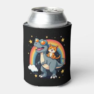 Cat Riding Dinosaur T-Rex Kitten Rainbow Dino Funn Can Cooler