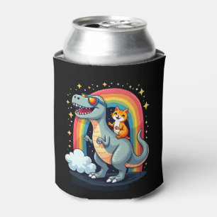 Cat Riding Dinosaur T-Rex Kitten Rainbow Dino Funn Can Cooler