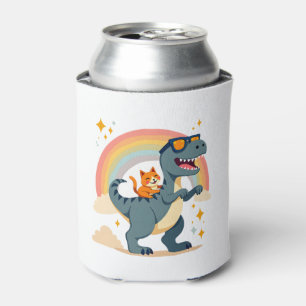 Cat Riding Dinosaur T-Rex Kitten Rainbow Dino Funn Can Cooler