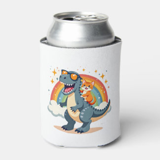 Cat Riding Dinosaur T-Rex Kitten Rainbow Dino Funn Can Cooler