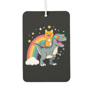 Cat Riding Dinosaur T-Rex Kitten Rainbow Dino Funn Car Air Freshener