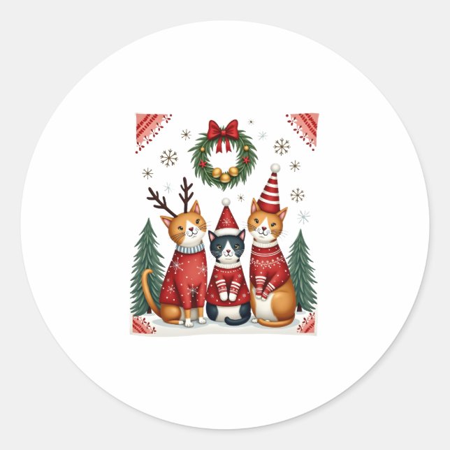 Cat Riding Dinosaur T-Rex Kitten Rainbow Dino Funn Classic Round Sticker (Front)