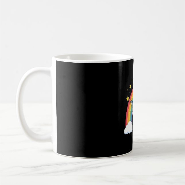 Cat Riding Dinosaur T-Rex Kitten Rainbow Dino Funn Coffee Mug (Left)