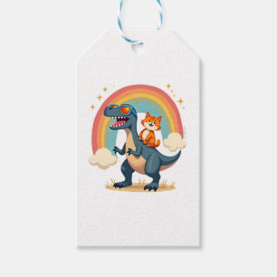 Cat Riding Dinosaur T-Rex Kitten Rainbow Dino Funn Gift Tags