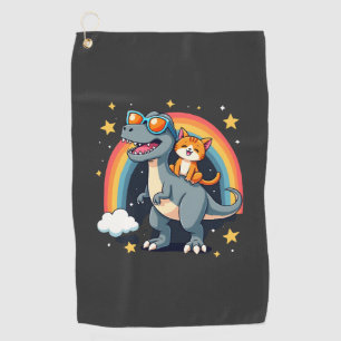 Cat Riding Dinosaur T-Rex Kitten Rainbow Dino Funn Golf Towel