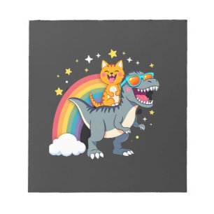 Cat Riding Dinosaur T-Rex Kitten Rainbow Dino Funn Notepad