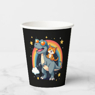 Cat Riding Dinosaur T-Rex Kitten Rainbow Dino Funn Paper Cups