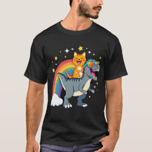 Cat Riding Dinosaur T-Rex Kitten Rainbow Dino Funn T-Shirt