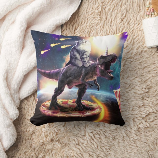 Cat riding dinosaur unicorn in space               cushion (Blanket)