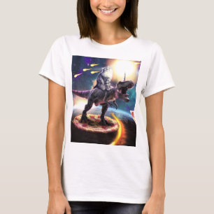 Cat riding dinosaur unicorn in space               T-Shirt