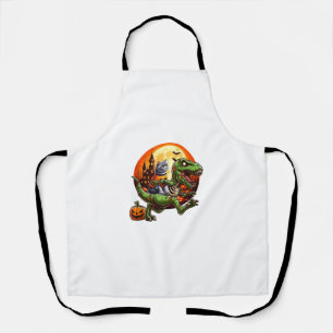 Cat Riding Horror T-rex As Zombie Halloween Kids T Apron