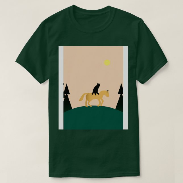 Cat Riding Horse Minimal 1 T-Shirt (Design Front)