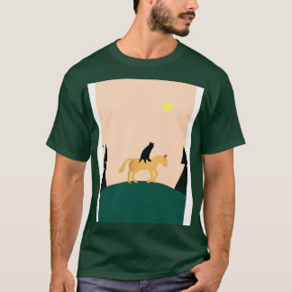 Cat Riding Horse Minimal 1 T-Shirt