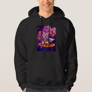 Cat Riding Pizza In Space Galaxy Taco Kitten Cats Hoodie