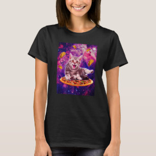 Cat Riding Pizza In Space Galaxy Taco Kitten Cats  T-Shirt