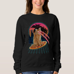 Cat Riding Pizza Laser Eyes 80s Cat In Space Cats Sweatshirt