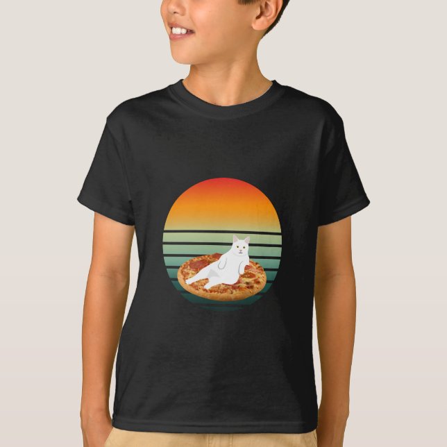 Cat riding pizza retro T-Shirt (Front)