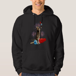 Cat Riding Popsicle  Retro Bomb Independence Day Hoodie