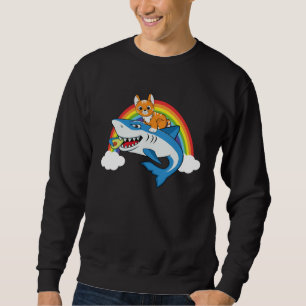 Cat Riding Shark Eating Avocado With Rainbow For C Sweatshirt